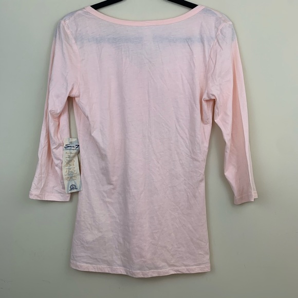 NWT 7FAM blush ruched quarter sleeve henley tee - Picture 4 of 8